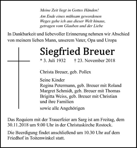 Traueranzeigen Von Siegfried Breuer Trauer Anzeigen De