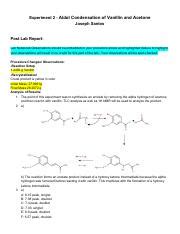 Lab Postlabjosephs Pdf Experiment Aldol Condensation Of Vanillin