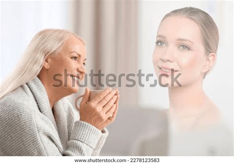 Mature Woman Remembering Old Times Translucent Stock Photo 2278123583