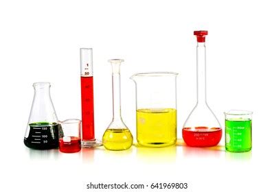 Chemical Flasks Reagents Isolated On White Stock Photo