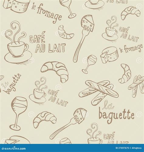 French Doodles Seamless Pattern Royalty Free Stock Photo - Image: 27697675