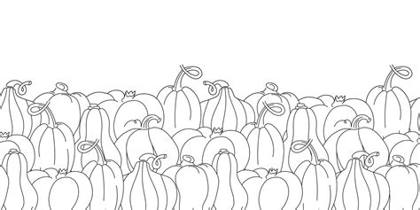 Pumpkins Seamless border. Black and white outline harvest vector hand ...