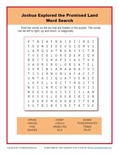 Joshua Explored the Promised Land - Word Search Activity