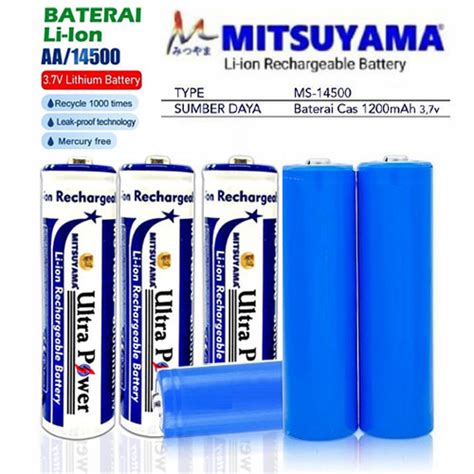 Jual Baterai AA Rechargeable Li Ion Mitsuyama 3 7V 1200mAh Battery