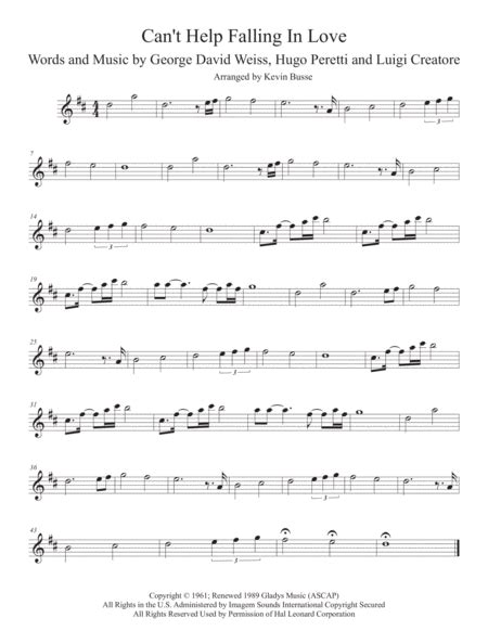 Cant Help Falling In Love Arr Kevin Busse By Elvis Presley Sheet Music For Violin Solo At