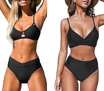 Amazon CUPSHE Bikini Sets For Women Two Piece Swimsuit High Waisted Balck M Clothing