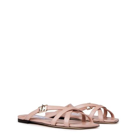 JIMMY CHOO Jess Leather Crisscross Flat Sandals Women Flat