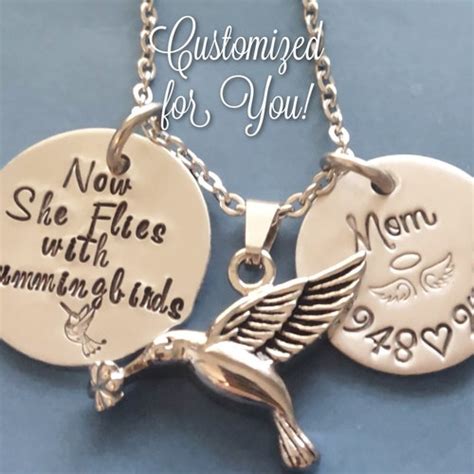 Now She Flies With Hummingbirds Necklace Memorial Bird Shape Etsy