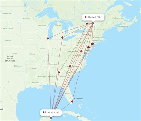 All Flight Routes From Montreal To Cancun YUL To CUN Flight Routes