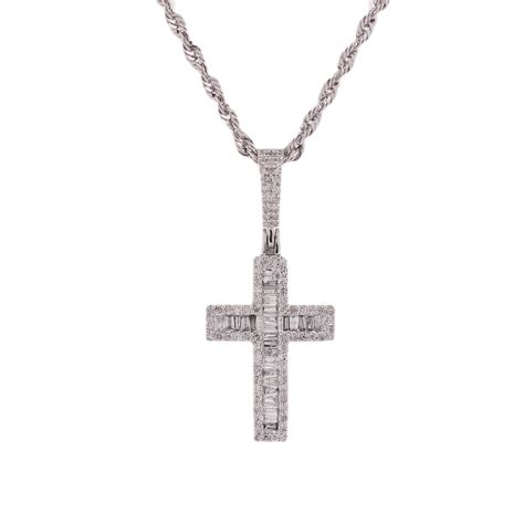 10k Wgold 045ct Diamonds Baguette Cross Pendant King Johnny Johnnys Custom Jewelry