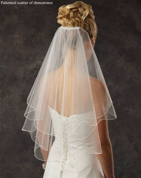 Two Layer Elbow Length Bridal Veil With Rhinestones Many Colors