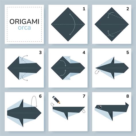 Orca Schemat Origami Samouczek Ruchomy Model Origami Dla Dzieci Krok Po