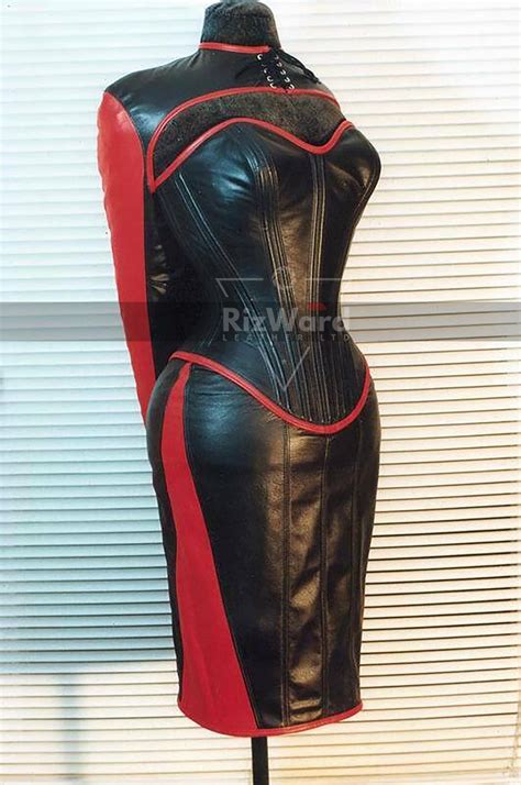 Premium Black And Red Leather Corset Dress With Bdsm Arm Binder