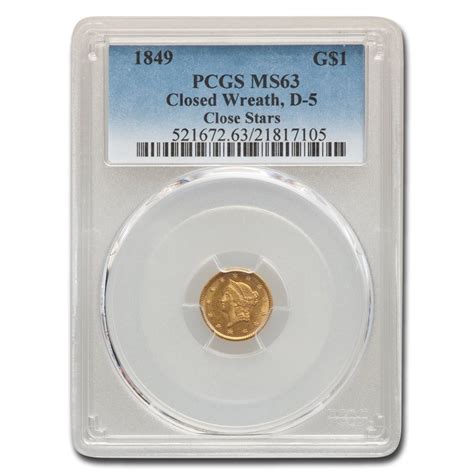Buy 1849 1 Liberty Head Gold Ms 63 Pcgs Closed Wreath Close Stars