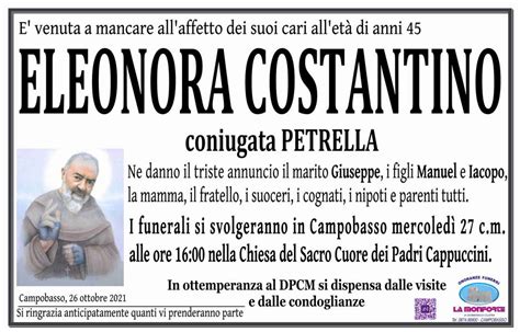 Funerali E Annunci Funebri A Campobasso Eleonora Costantino Funer24