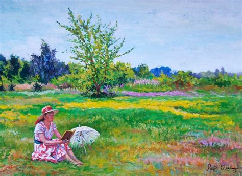auf der Wiese - Frau, Wiese, Sommer, Malerei von DUNEE bei KunstNet