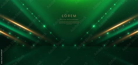 Elegant green stage background with green dot neon line and lighting effect sparkle. Luxury ...