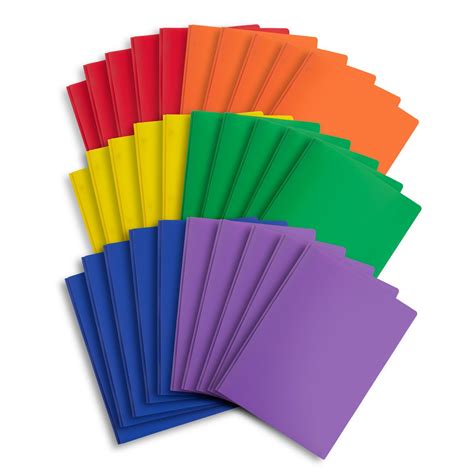 Blue Summit Supplies Plastic Pocket Folders, Prongs, Assorted Colors,