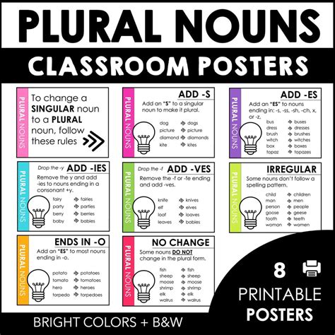 Plural Noun Rules Posters S Es Ies Ves And Irregular Hot Chocolate