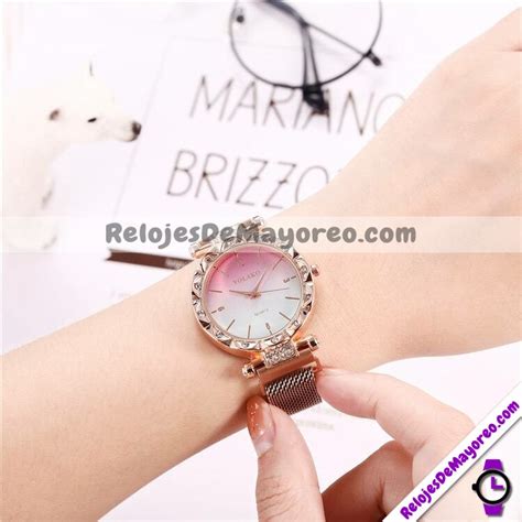 Reloj Flor Y Diamantes Dorado Extensible Metal Mesh Im N Degradado