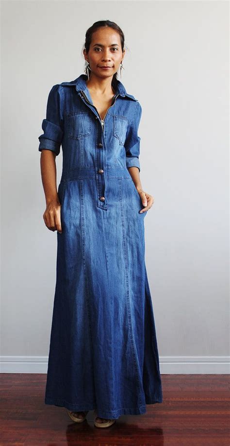 Denim Maxi Dress Long Sleeved Dress Urban Chic Collection Denim