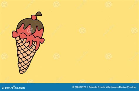 Delicious Chocolate And Strawberry Ice Cream Cone With Cherry Summer