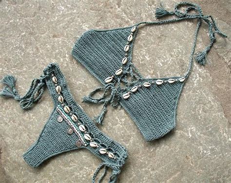 Crochet Bikini Set With Tassels Crochet Bathing Suit Shells Bikini