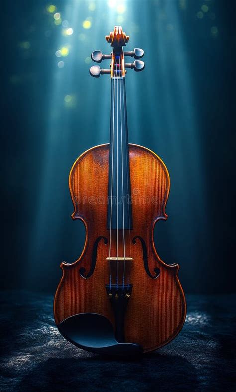 A Violin Is Shown In A Dark Room With A Bright Light Shining On It