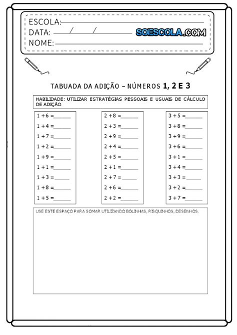 Tabuada da Adição para imprimir SÓ ESCOLA