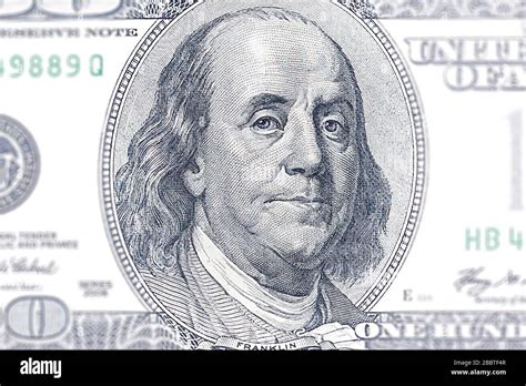 Close Up Portrait Of American President Benjamin Franklin On A