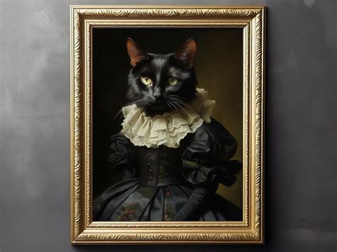 Gothic Cat in Dress Dark Academia, Art Poster Print, Gothic Home Decor ...