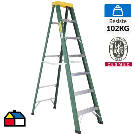 Escalera fibra de vidrio tijera 6 peldaños Resistencia 102 kg