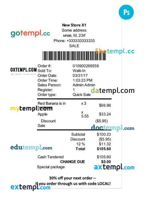 Store Payment Receipt Psd Template