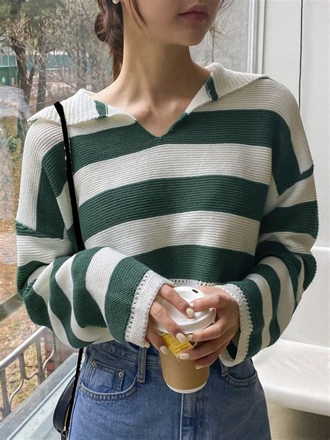 Dazy Striped Pattern Drop Shoulder Sweater Striped Sweater Outfit