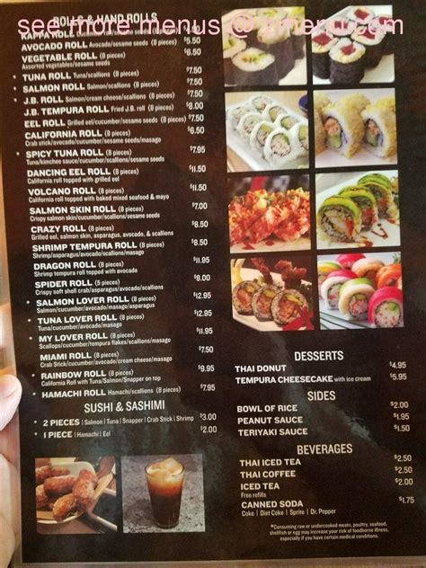 Menu At Zen Thai And Sushi Restaurant Dallas