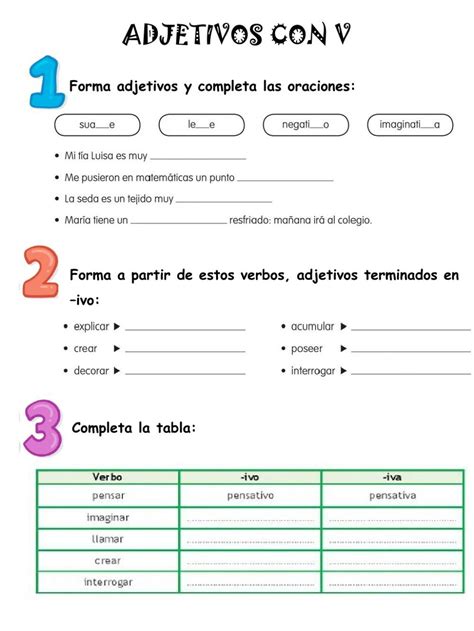 Adjetivos Con V Worksheet Palabras Adjetivo Adjetivos Fichas