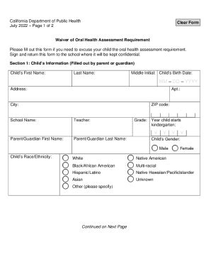 Fillable Online Waiver Of Oral Health Assessment Requirement Waiver Of