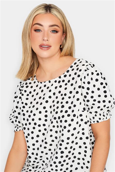 Yours Curve Plus Size White Polka Dot Print Short Sleeve Blouse Yours