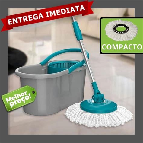 Esfregão Mop Fit Giratório 12 Litros Cabo Inox Regulável Cesto