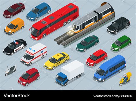 Car Icons Flat D Isometric High Quality City Vector Image