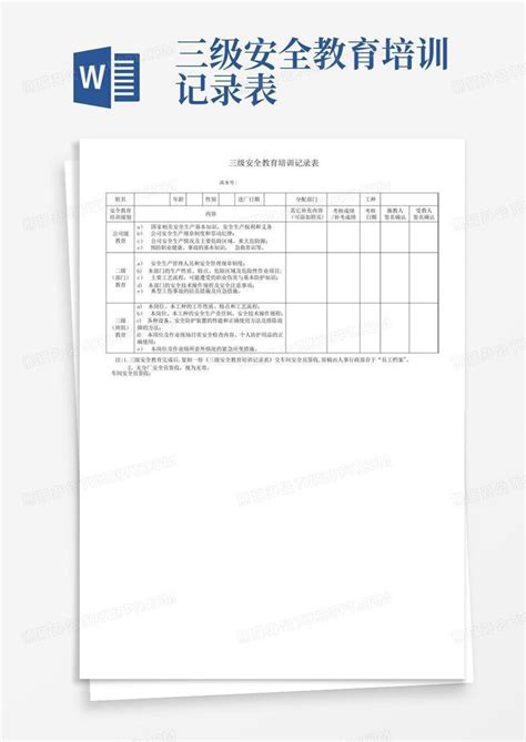 三级安全教育培训记录表word模板下载编号lapmgjxn熊猫办公