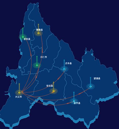 Echarts黔西南布依族苗族自治州地图箭头效果渲染实例 完竣世界