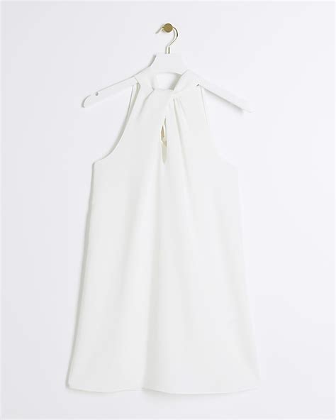 White Twist Halter Neck Shift Mini Dress River Island