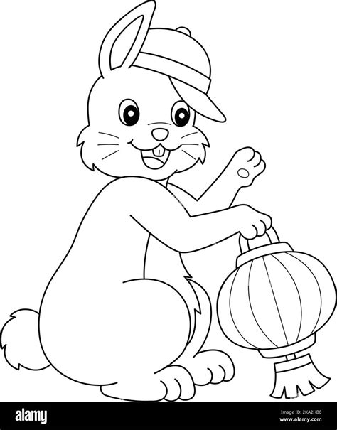 Rabbit Holding Chinese Lantern Isolated Coloring Stock Vector Image And Art Alamy