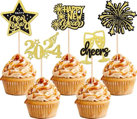 Amazon Pcs Happy New Year Cupcake Toppers Glitter