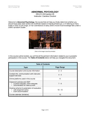 350 211 DW Abnormal Psychology Complete Notes 350 211 DW ABNORMAL