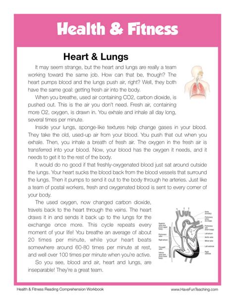 Heart And Lungs Health And Fitness Reading Comprehension Worksheet By Teach Simple