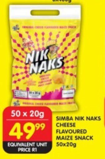 Simba Nik Naks Cheese Flavoured Maize Snack 50x20g Offer At Shoprite