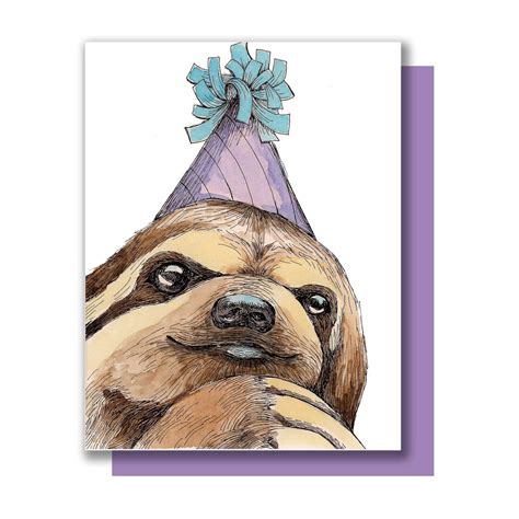 Party Sloth Card. Happy Birthday Celebration Card | Etsy