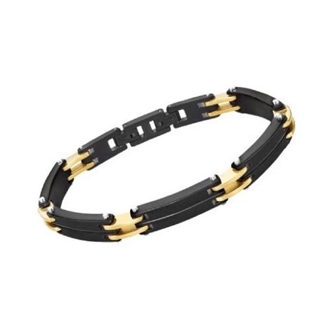 Bracelet Lotus Homme en Acier Bicolore Noir et Doré